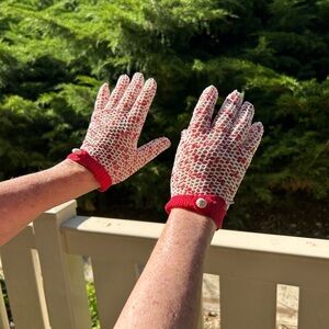 French red & white hand crocheted wrist Gloves